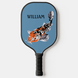 Raquette De Pickleball Koi Fish Illustration Orange et Bleu Personnalisé