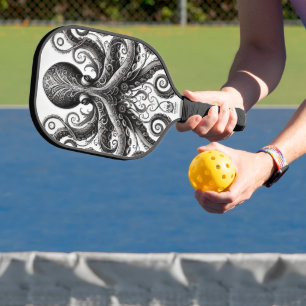 Raquette De Pickleball Kraken Steampunk Octopus Ornate Black
