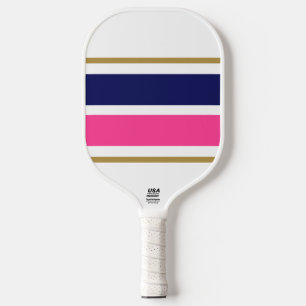 Raquette De Pickleball Large Marine Bleu Gras Pink Racing Stripes Sur Bla