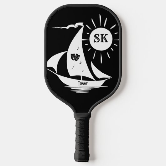 Raquette De Pickleball Lazy Day Voilier Bateau à voile Nom et monogramme (Verso)