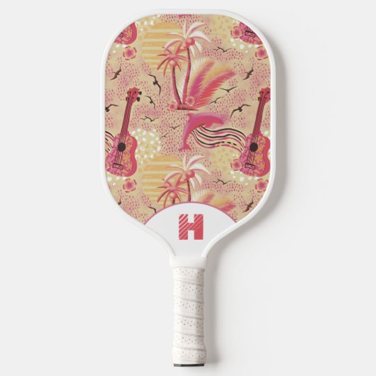 Raquette De Pickleball Le paradis tropical monogramme rose (Recto)