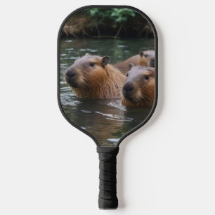 Raquette De Pickleball Les capybaras nagent dans la rivière,