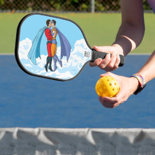 Raquette De Pickleball Les personnages s'embrassant de deux super-héros d