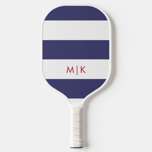 Raquette De Pickleball Les rayures patriotiques | Monogramme moderne (Recto)