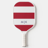 Raquette De Pickleball Les rayures patriotiques | Monogramme moderne (Recto)