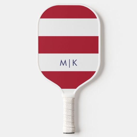 Raquette De Pickleball Les rayures patriotiques | Monogramme moderne (Recto)