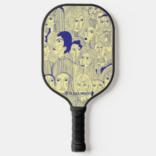 Raquette De Pickleball Les visages de l'art bleu sur jaune