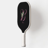 Raquette De Pickleball Lettre de fleur noire rose B (Gauche)