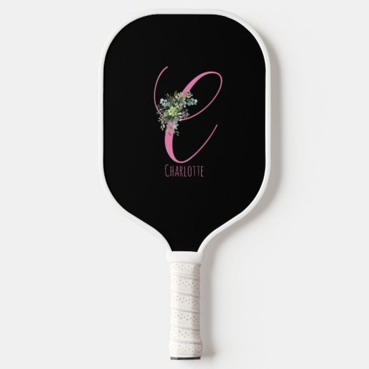 Raquette De Pickleball Lettre de fleur noire rose C (Recto)