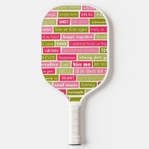 Raquette De Pickleball Lettres d'amour rose et vert