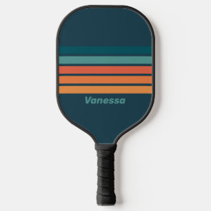 Raquette De Pickleball Lever de soleil sur cactus du désert avec nom rayé