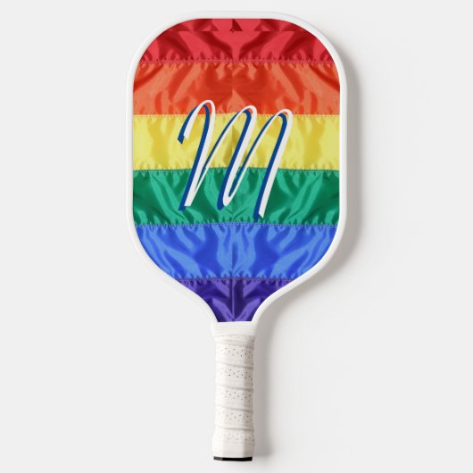 Raquette De Pickleball LGBT LGBTQ Rainbow Flag Arc-en-ciel rayures Monogr (Verso)