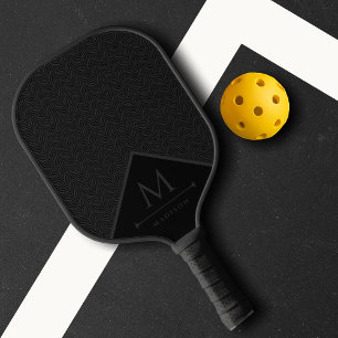 Raquette De Pickleball Lignes courbes géométriques modernes en noir et gr