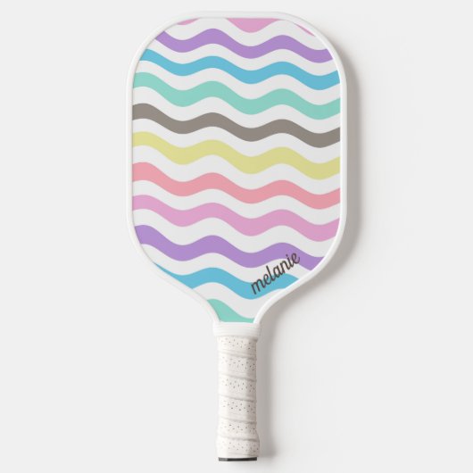 Raquette De Pickleball Lignes modernes Wavy | Pastel Waves Monogram (Recto)