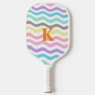 Raquette De Pickleball Lignes modernes Wavy   Pastel Waves Monogram