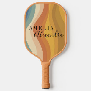 Raquette De Pickleball Lignes ondulées abstraites de script rétro boho pe