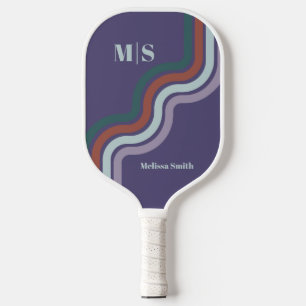 Raquette De Pickleball Lignes rétro avec initiales et nom couleur moderne