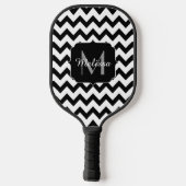 Raquette De Pickleball Lignes simples de motif en chevron noir Monogram (Verso)