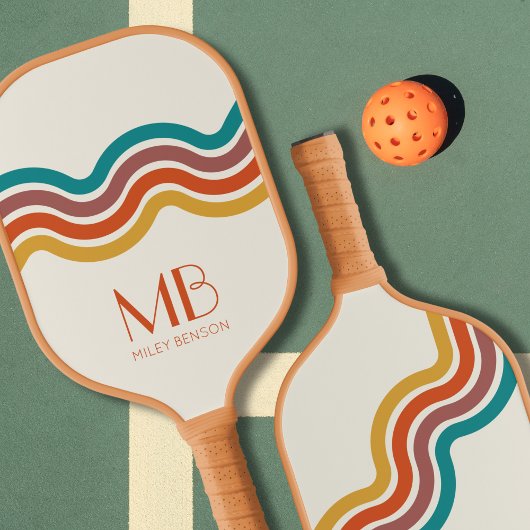Raquette De Pickleball Lignes Vastes Rétro Joli Monogramme Esthétique Vin