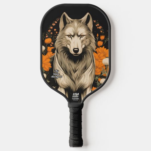 Raquette De Pickleball Loup avec fleurs Pickleball personnalisé Paddle (Recto)