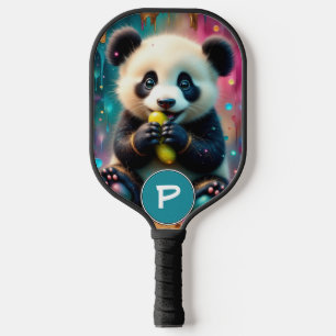 Raquette De Pickleball L'ours panda mange un cornichon Monogramme