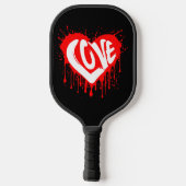 Raquette De Pickleball Love Retro Red Heart Valentine White Text (Verso)