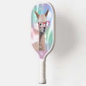 Raquette De Pickleball Lunettes rouges Cute Alpaca, Nom Monogram Iridesce (Gauche)