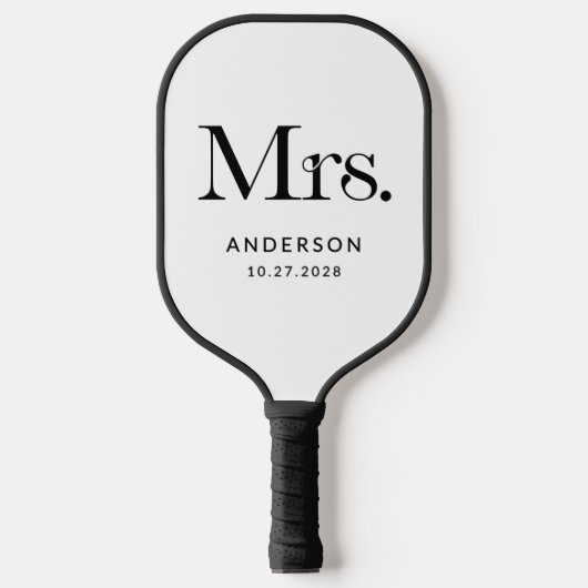 Raquette De Pickleball Luxe Elegance Noir et Blanc Mme. | Mariage (Recto)