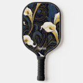Raquette De Pickleball Lys gothique Floral Bleu Bleu Blanc Monogramme (Verso)