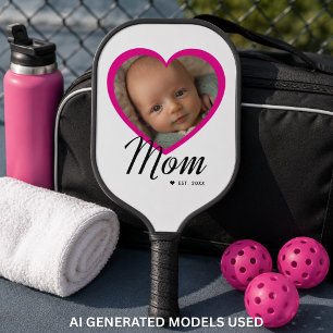Raquette De Pickleball Maman a établi un script cœur rose photo blanc