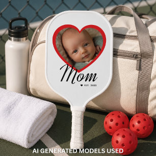 Raquette De Pickleball Maman a établi un script Cœur rouge Photo Blanc