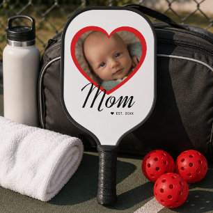Raquette De Pickleball Maman a établi un script cœur rouge photo blanche