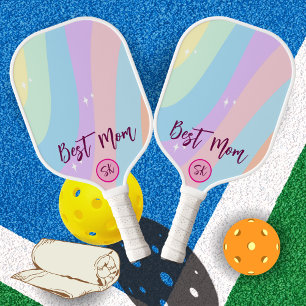 Raquette De Pickleball Maman la plus aimée Rose pastel personnalisé rayé 