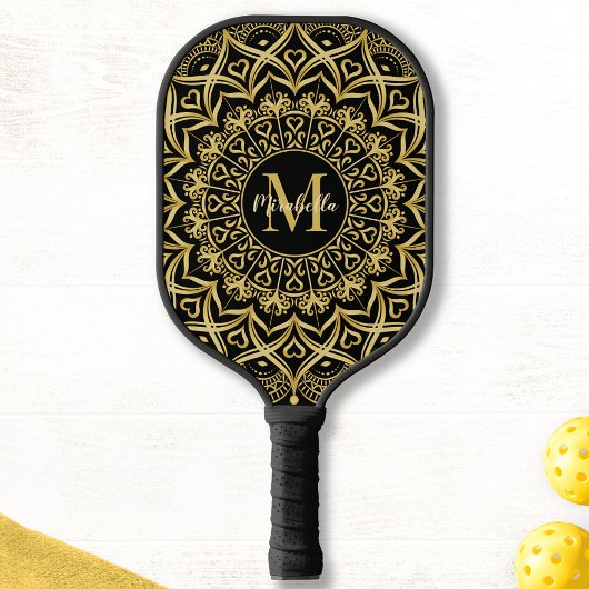 Raquette De Pickleball Mandala Monogrammé noir et or