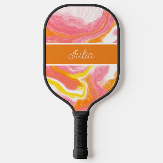 Raquette De Pickleball Marbre rose et orange personnalisé (Verso)