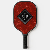 Raquette De Pickleball Marbre Rouge Élégant Diamant Noir Monogramme (Recto)