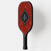 Raquette De Pickleball Marbre Rouge Élégant Diamant Noir Monogramme (Gauche)