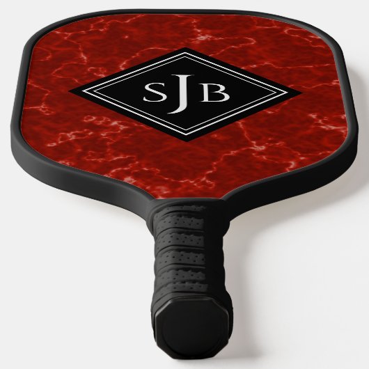 Raquette De Pickleball Marbre Rouge Élégant Diamant Noir Monogramme (Poser)