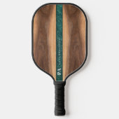 Raquette De Pickleball Marbre vert noyer Nom du monogramme personnalisé (Recto)
