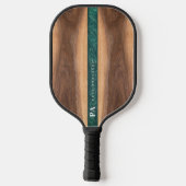 Raquette De Pickleball Marbre vert noyer Nom du monogramme personnalisé (Verso)