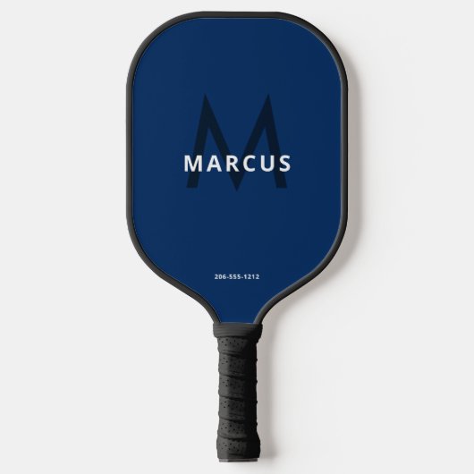 Raquette De Pickleball Marine Bleu Blanc Simple Monogramme moderne (Recto)
