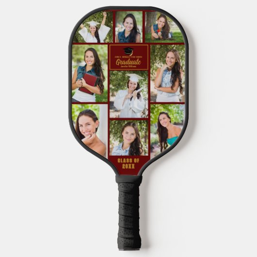 Raquette De Pickleball Maroon Gold Graduate Photo Collage Graduation (Recto)