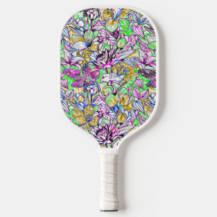 Raquette De Pickleball Marque de bagage de fleurs abstraites joliment col