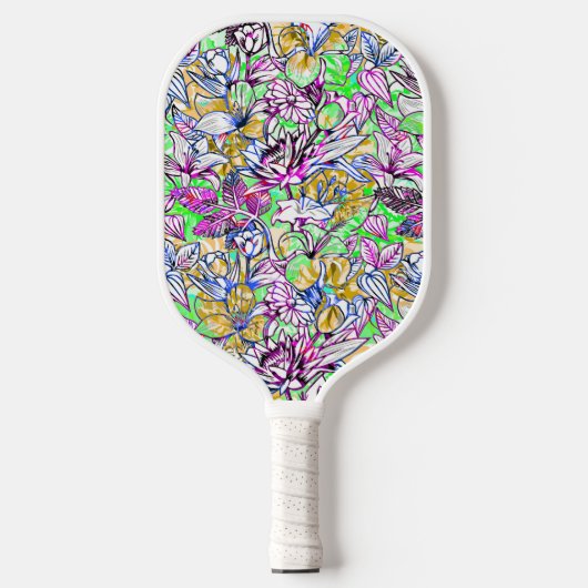 Raquette De Pickleball Marque de bagage de fleurs abstraites joliment col (Recto)