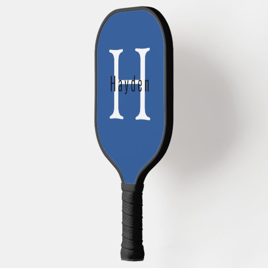 Raquette De Pickleball Masculine moderne Monogramme bleu Nom + Initiale (Gauche)