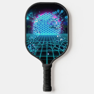 Raquette De Pickleball Matrice Néon Bleu Glitch Aqua Futuriste Pickleball