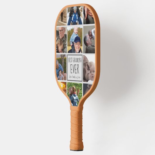Raquette De Pickleball Meilleur grand-père jamais photo collage texte tan (Gauche)