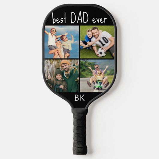 Raquette De Pickleball Meilleur Papa Ever 4 Photo Collage Monogramme Votr (Recto)