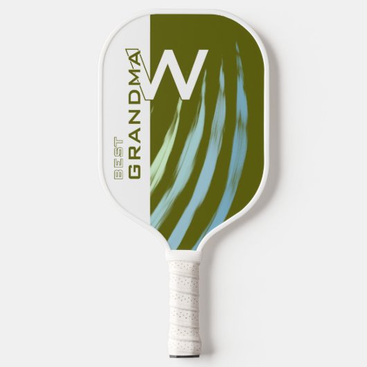Raquette De Pickleball Meilleure grand-mère, Monogramme, Olive clair, (Recto)