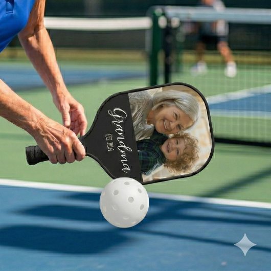 Raquette De Pickleball Mémé Établie Photo Texte Blanc Script 